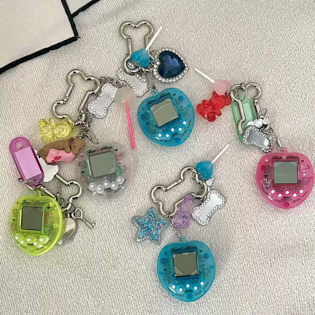 Small design retro game console, equipment bag, pendant, windmill toy, keychain for beloved, with gem