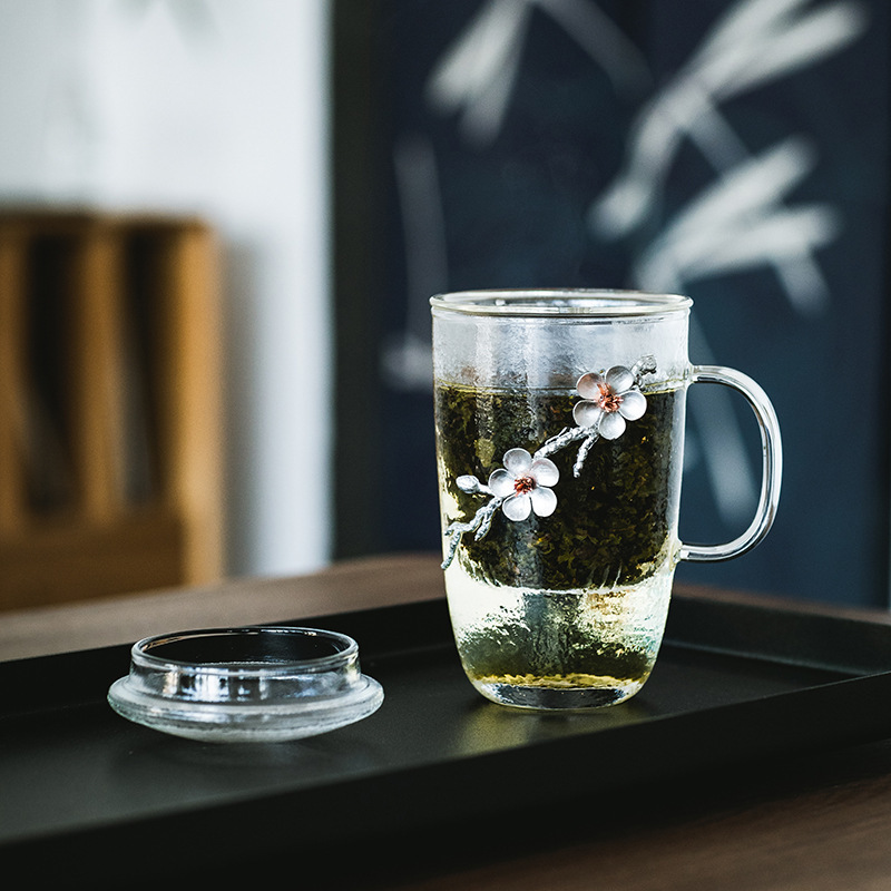 Grueso martillado de vidrio resistente al calor taza de separación de té liner filtro Oficina taza de té hogar juego de té taza personal