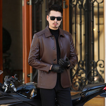 专柜头层绵羊皮皮衣男2025秋冬中年爸爸休闲翻领真皮夹克外套批发