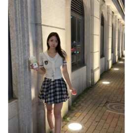 甜美学院风春夏少女风修身海军领上衣+半裙两件套2025小个子可爱