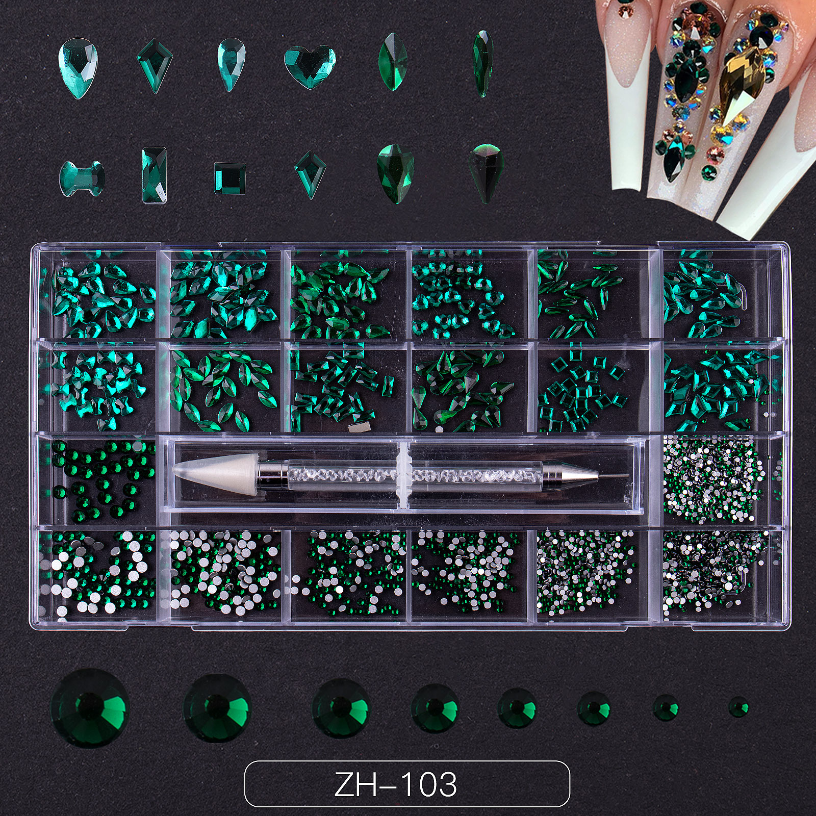 Transfronterizo nuevo clavo 21 rejilla rhinestone clavo taladro plano especial en forma de diamante clavo rhinestone uñas traje de la joyería al por mayor