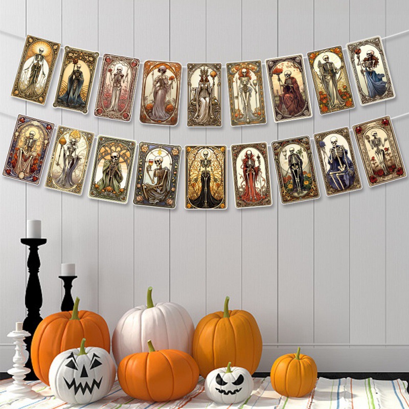 Decoración de fiesta de Halloween europea y americana, bandera de pull, decoración de vacaciones de Halloween, carta del tarot, bandera de pull, esqueleto, flor de pull