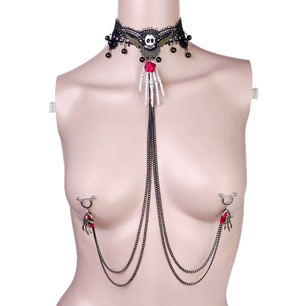 Retro piercing, necklace with tassels, Amazon, halloween