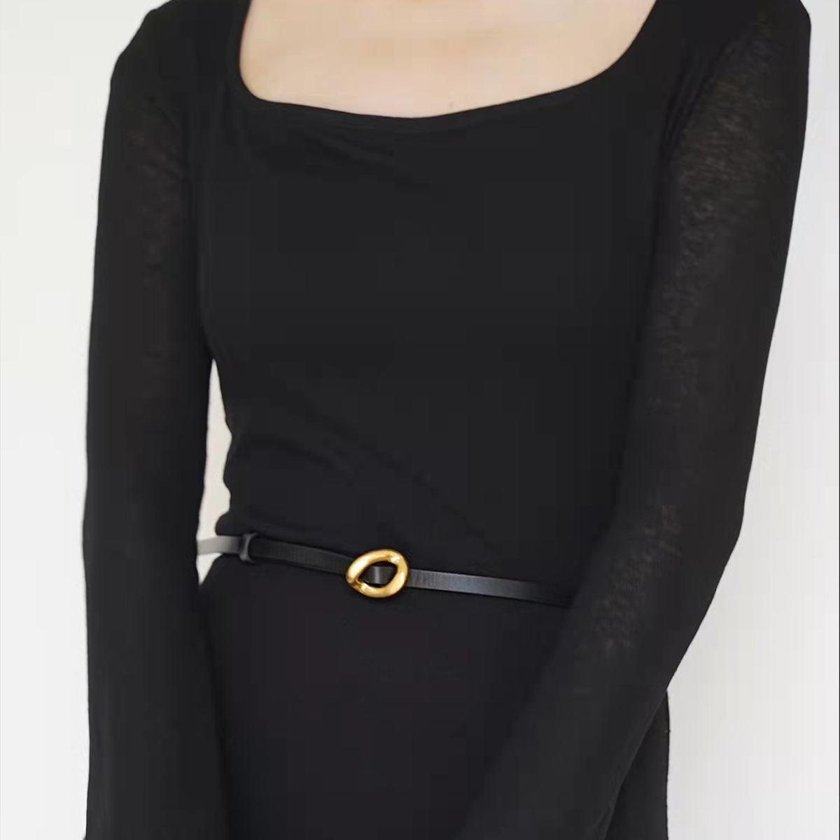 De una sola pieza a partir de lote primera capa de piel de vaca Correa delgada ajustable libre de cuero genuino de las mujeres simple cinturón de hebilla de cobre retro todo partido