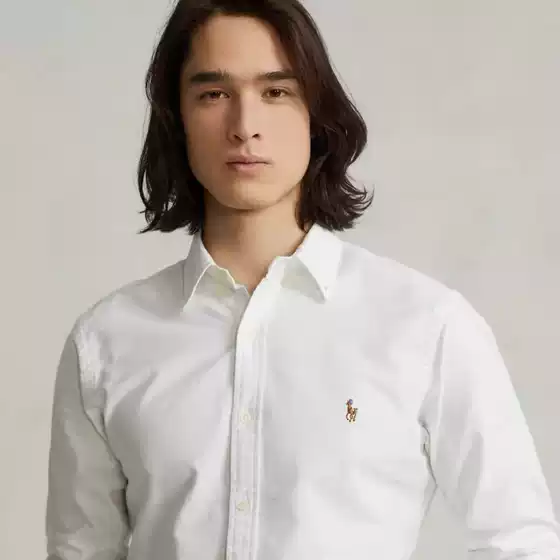 Export-Quality Ralph Lauren (RL) Unisex Classic Long-Sleeve Oxford Casual Shirt with Small Embroidered Logo and Scannable Code