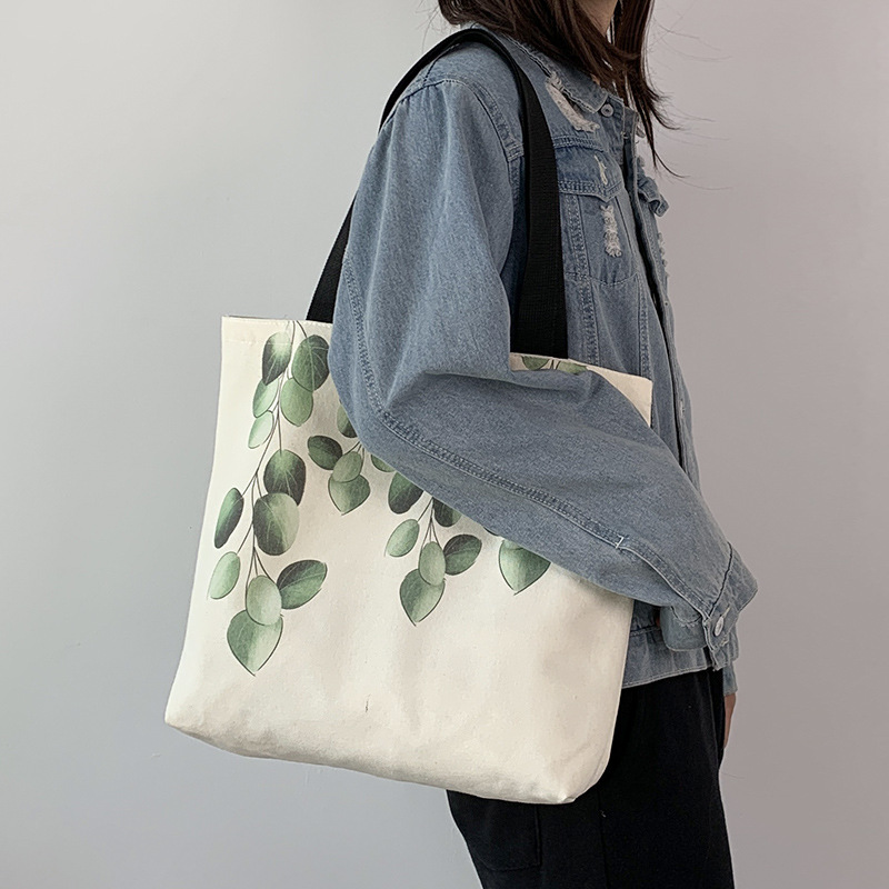 Women's Large Canvas Leaves Basic Zipper Canvas Bag display picture 5