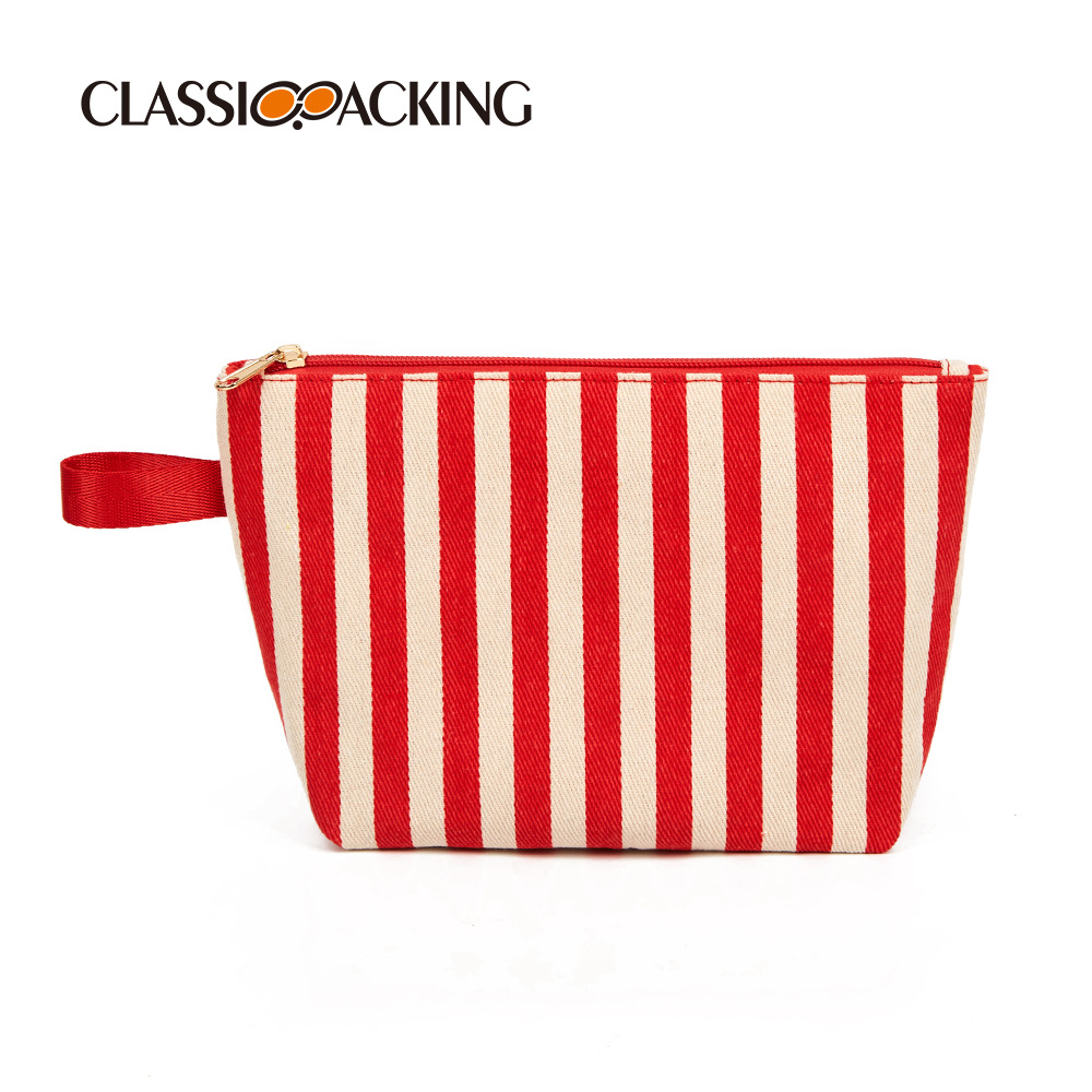 Bolsa de almacenamiento de suministros de belleza para niñas Ins con logo estilo coreano embrague a rayas bolsa de cosméticos de lona de gran capacidad