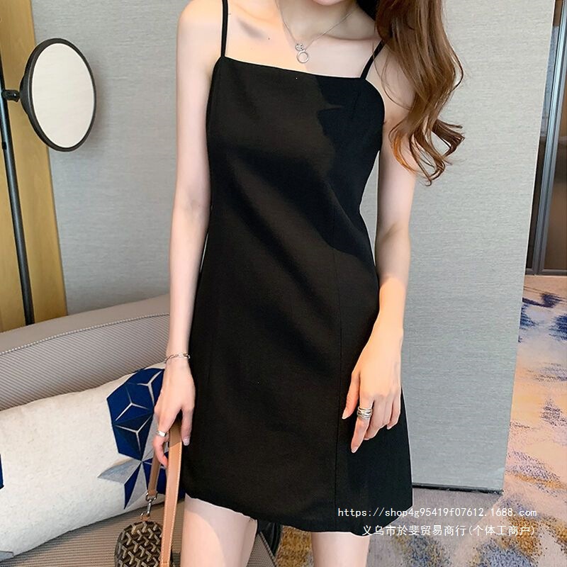Simple spaghetti strap dress for women, stylish design, 2026 summer Korean version, new sexy inner layer, little black dress, short skirt Simple spaghetti strap dress for women, stylish design, 2026 summer Korean version, new sexy inner layer, little black dress, short skirt