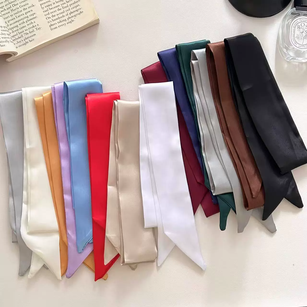 Новый атласный сплошной шелковый шарф тонкий узкий длинный стример