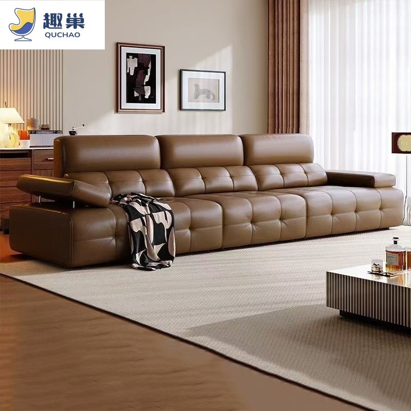 Lawrence genuine leather sofa for small living rooms, Italian light luxury new model, simple high-back straight-line leather sofa