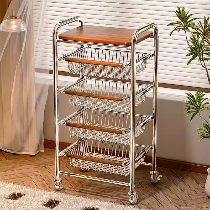 Antique Snack Storage Rack Multi-functional Gap Cart Multi-layer Fruit and Vegetable Kitchen Vegetable Basket Removable Storage Rack