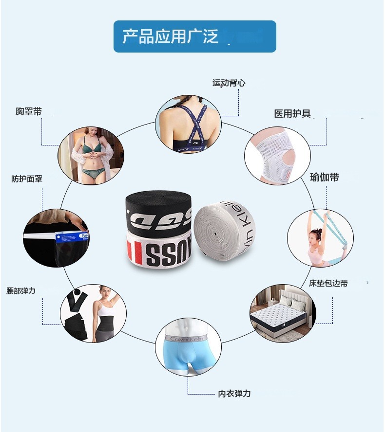 三丁厂家批发高弹力黑白钩编松紧带平纹扁橡筋针织松紧婴儿裤腰弹详情12