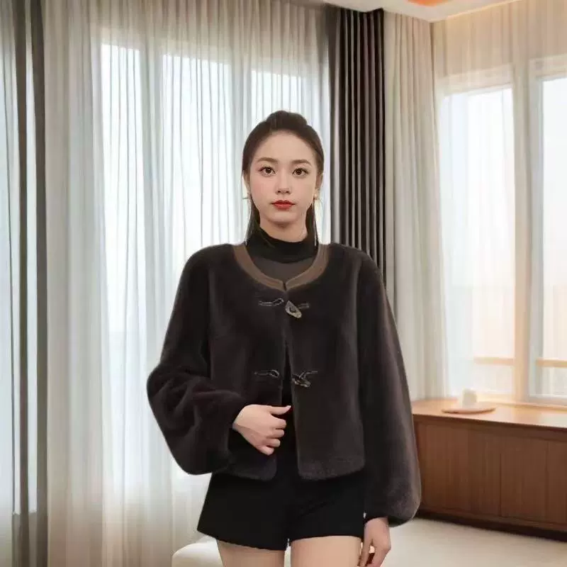 2025新款水貂毛短款皮草外套时尚百搭貂绒环保皮草毛毛外套女秋冬