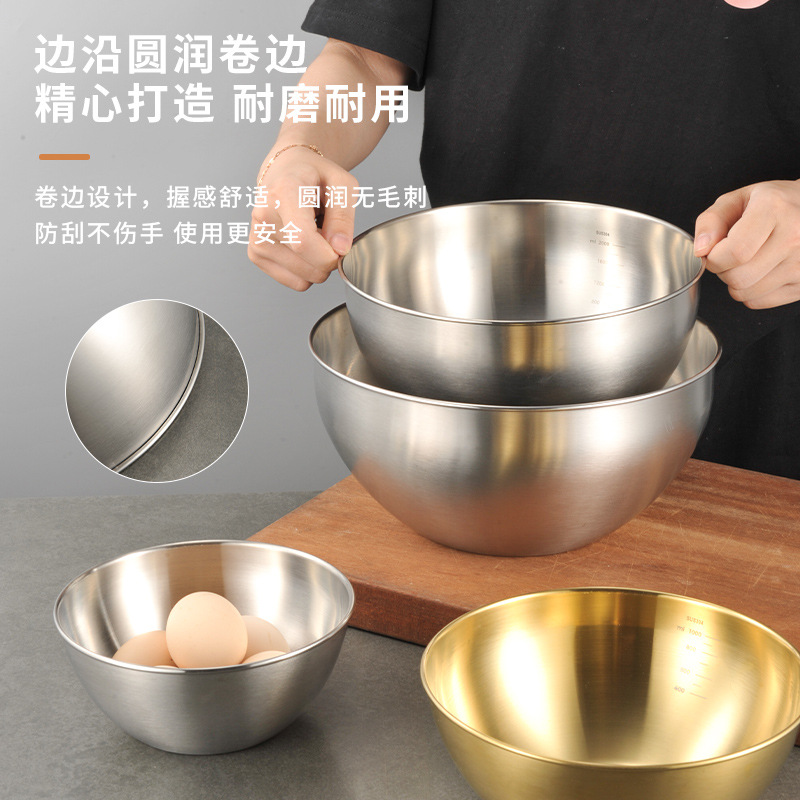 Lavaneta de acero inoxidable al por mayor, palangana para huevos de cocina doméstica, engrosamiento, palangana para mezclar 304, palangana para ensaladas, palangana para cocinar para hornear
