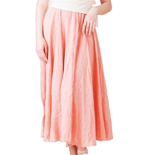 New ethnic-style retro Mori girl artistic large-flared solid-color slimming cotton-linen skirt with ruffled hem—women's midi skirt