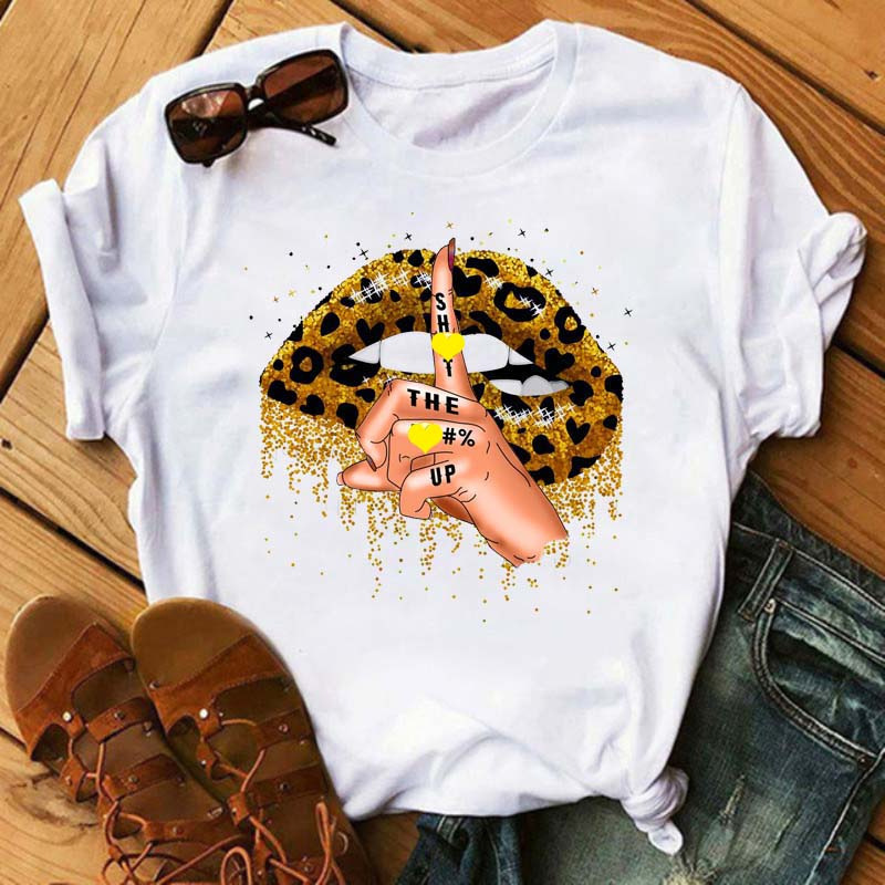 122g Weight Short Sleeve Sleeve Length Pullovers Placket Type Wholesale Women'S Fashion Mouth Short Sleeve Printing T-Shirts