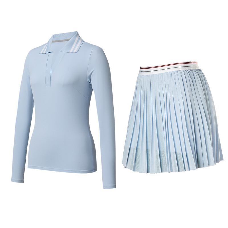 Trajes deportivos transfronterizos de mujer con solapa de mangas largas secas rápidas y delgadas, camisas de polo de cuello en V, chaqueta de fitness, falda de tenis delgada