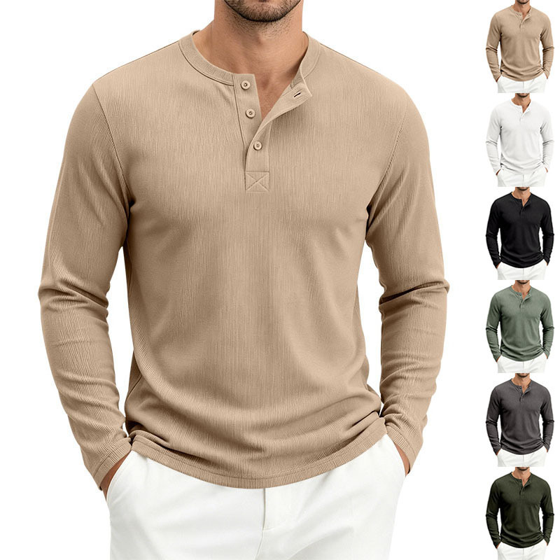 Amazon Cross-Border European and American Plus-Size Heavyweight Men's Long-Sleeve Loose Casual Ribbed Breathable Henley Long-Sleeve T-Shirt Amazon Cross-Border European and American Plus-Size Heavyweight Men's Long-Sleeve Loose Casual Ribbed Breathable Henley Long-Sleeve T-Shirt