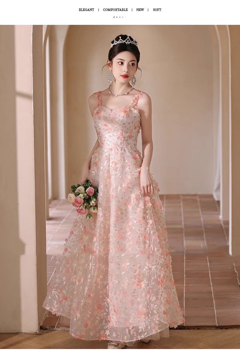 Đầm dạ hội không dây kiểu Pháp dáng suông midi, thiết kế sang trọng nhẹ nhàng — Màu hồng chi tiết 12