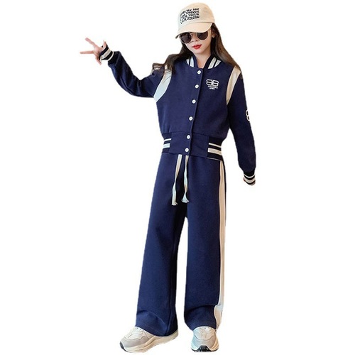 Girls' Korean style suit  spring and autumn new style medium and large children's fashionable girl Internet celebrity wide-leg pants two-piece set trendy