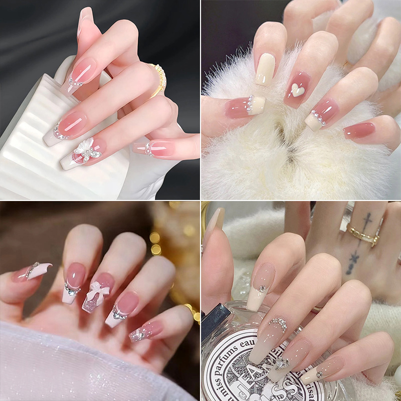Nail Patch Nail Patch Cute Short Removable Fake Nail Patch Peach Heart Bow Nail Patch Nail Patch Nail Patch Cute Short Removable Fake Nail Patch Peach Heart Bow Nail Patch