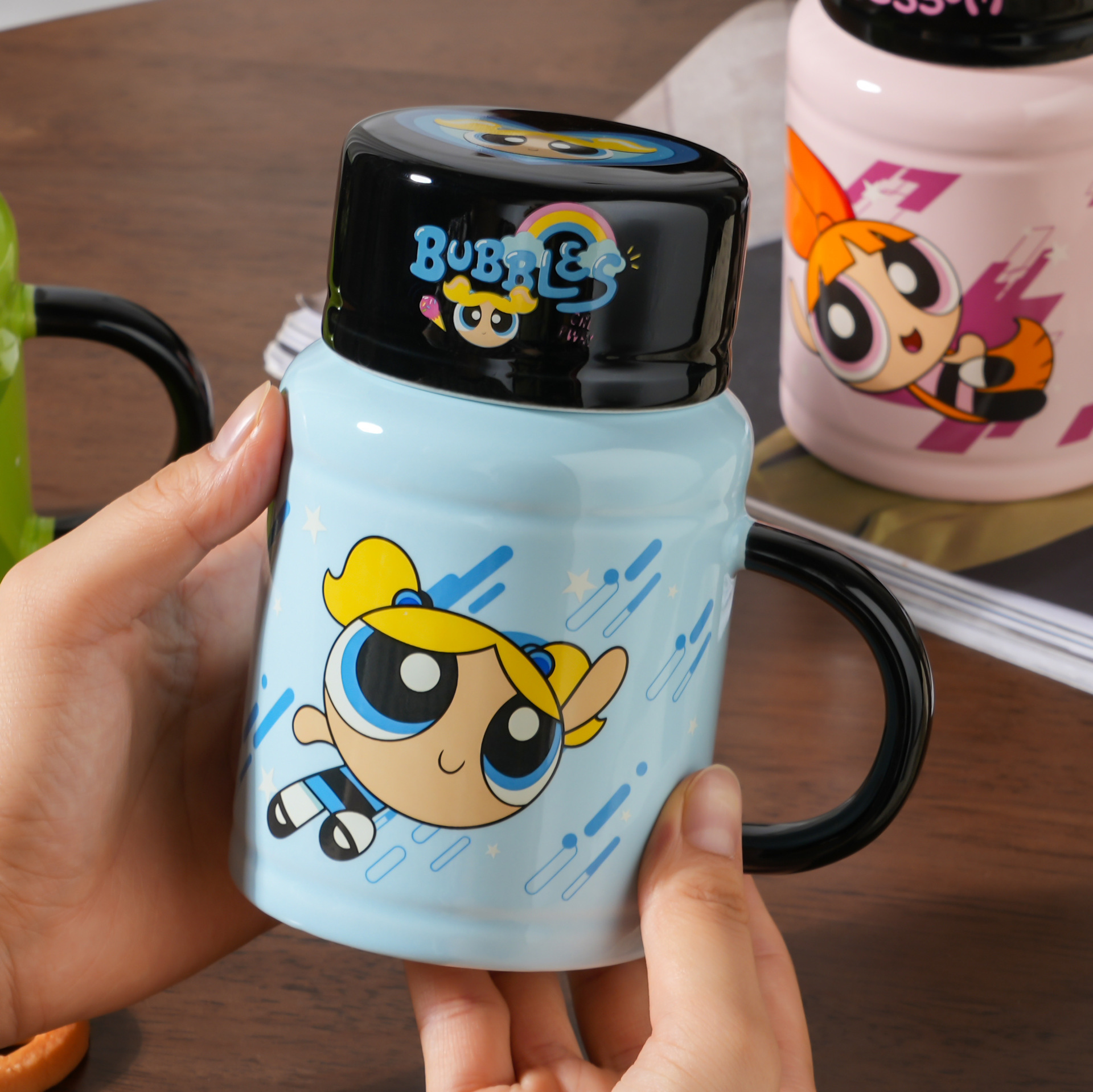 Auténtica licencia Flying Sky policemen taza de cerámica con tapa de taza de agua encantadora taza de café casera regalo de cumpleaños