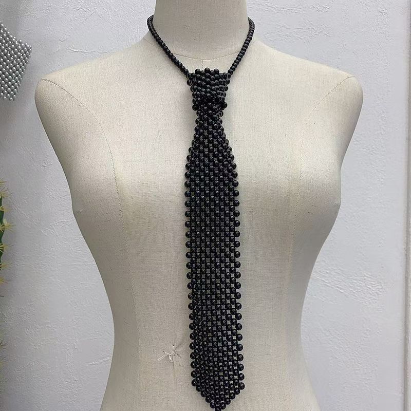 Pearl Tie Knitted Hollow Beaded Scarf Scarf Decorative Collar Vintage Matching Shirt Hollow Fake Collar Jewelry
