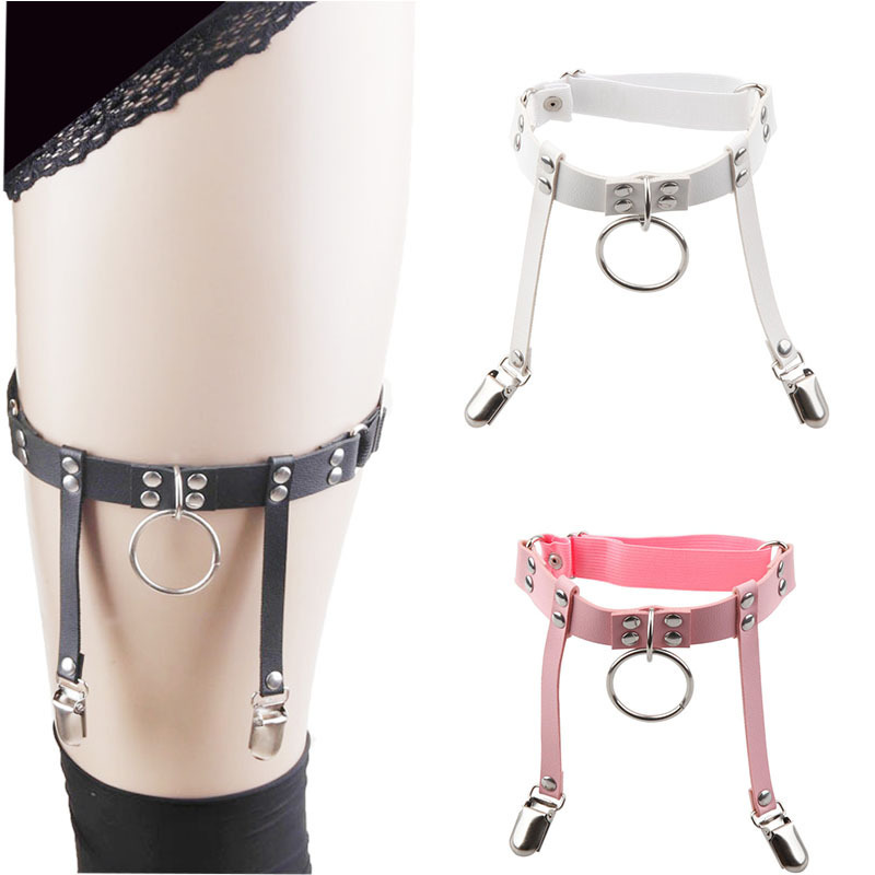 Trendy popular Japanese and Korean Harajuku soft girl O-ring circle hanging ring Garter punk leather elastic thigh ring