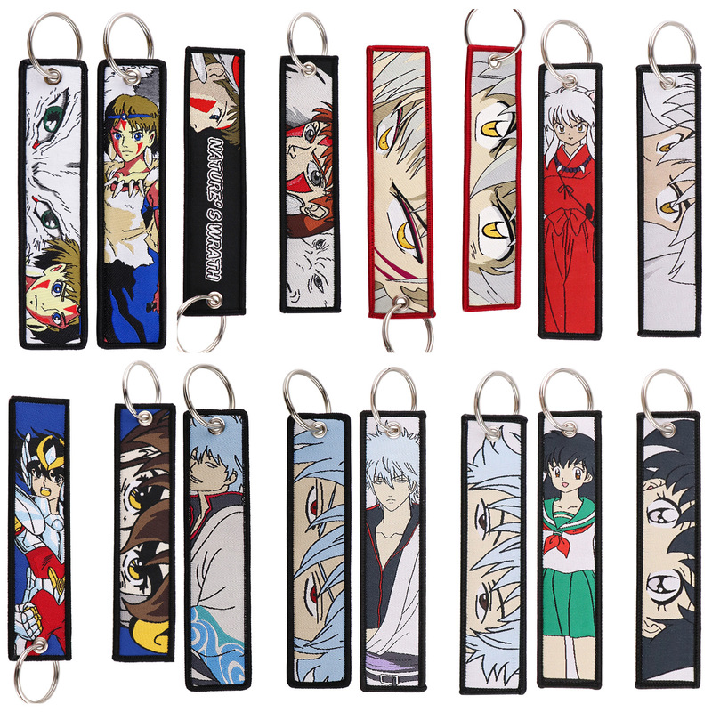 Cartoon Inuyasha Animation Weaving Mark Keychain Lanyard Ghost Silver Soul Hanging Ornaments Weaving Fabric Key Accessories Steel Refining