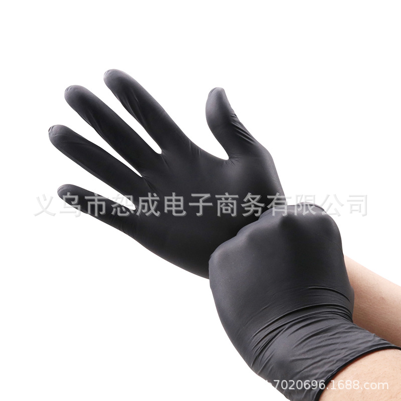PVC一次性黑色橡胶高弹加厚清洁家用食品级合成丁腈防护手套
