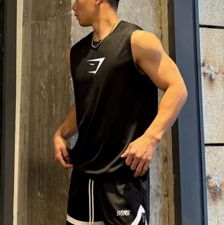 GYMSHARK健身背心男夏季坎肩网眼速干运动t恤无袖印花T恤肌肉鲨鱼
