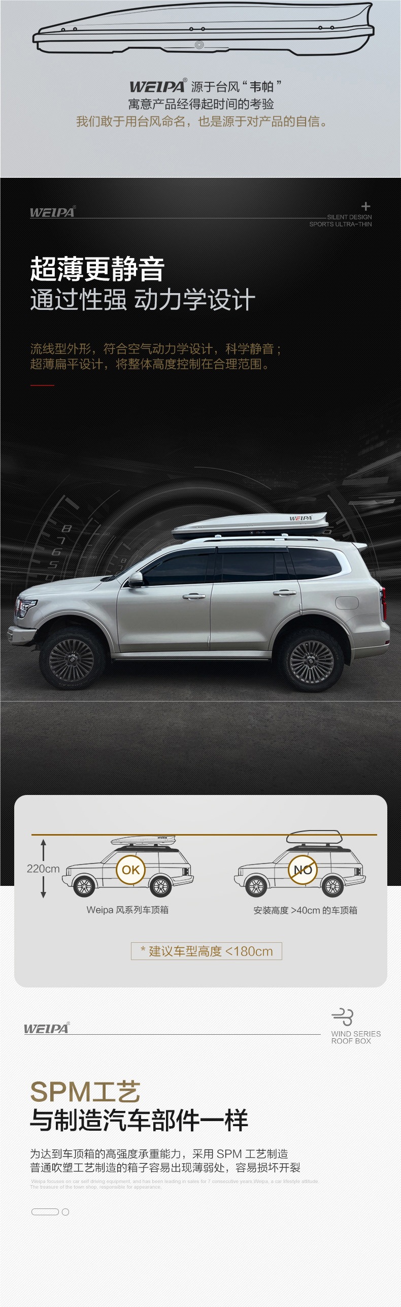 Weipa Car Roof Luggage Box for Suv Off-Road Vehicles, Ultra-Thin Flat Large-Capacity Universal Luggage Rack Travel Box