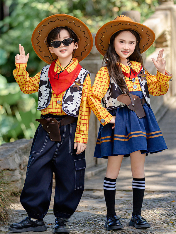 儿童春秋演出服男童牛仔长袖套装女童连衣裙小学生角色扮演表演服|undefined