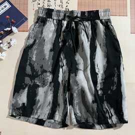 扎染水墨休闲短裤男女款夏季新款国潮大码宽松直筒五分裤代发批发