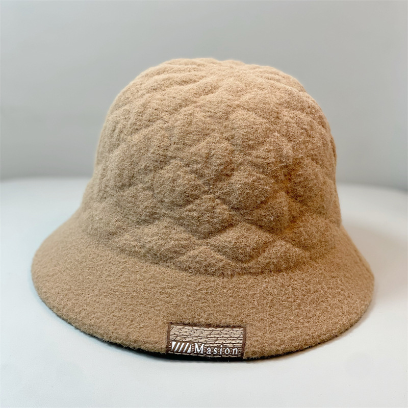 Chapeau de pêcheur chaud en laine d'automne et d'hiver pour enfants européens et américains unis couvrant le visage chapeau de seau d'eau mode lettre autocollant bol chapeau_voghion.com