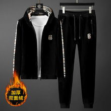男士金丝绒套装潮流秋冬季加绒加厚双面绒卫衣休闲运动服两件套帅