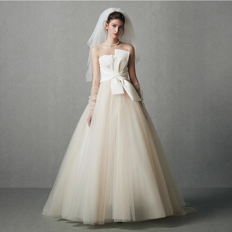 2026 New Simple Light Wedding Dress for Pregnant Women, High-Waisted, Slimming, with Bow, Floor-Length, Satin, Plus Size, for Weddings