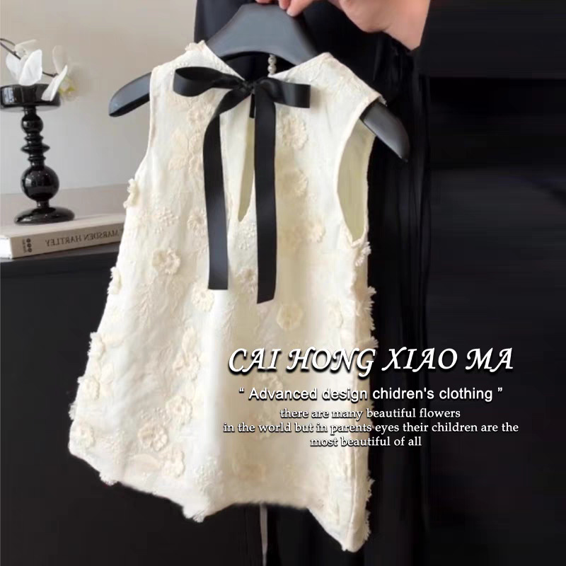 Nueva ropa para niños chinos 2025 nuevo vestido para niñas estilo de verano vestido de princesa bordado de industria pesada con lazo de estilo occidental para niños