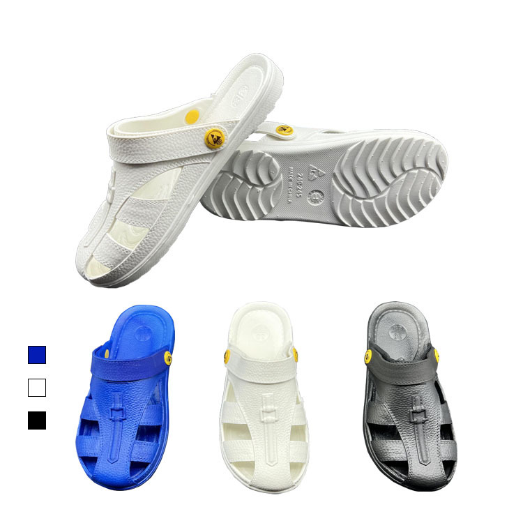 防静电SPU护趾包头凉鞋 车间工作软底无尘鞋四孔包头拖鞋男女通用