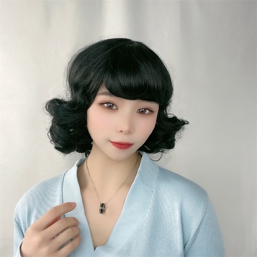 Wig for women with medium-length and short curly hair with bangs, pear blossom head, egg roll mother's head, middle-aged and elderly wig headgear manufacturer wholesale