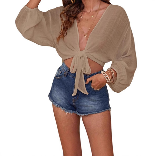 2025wish Beach European and American Solid Color Bikini Beach Shirt Women