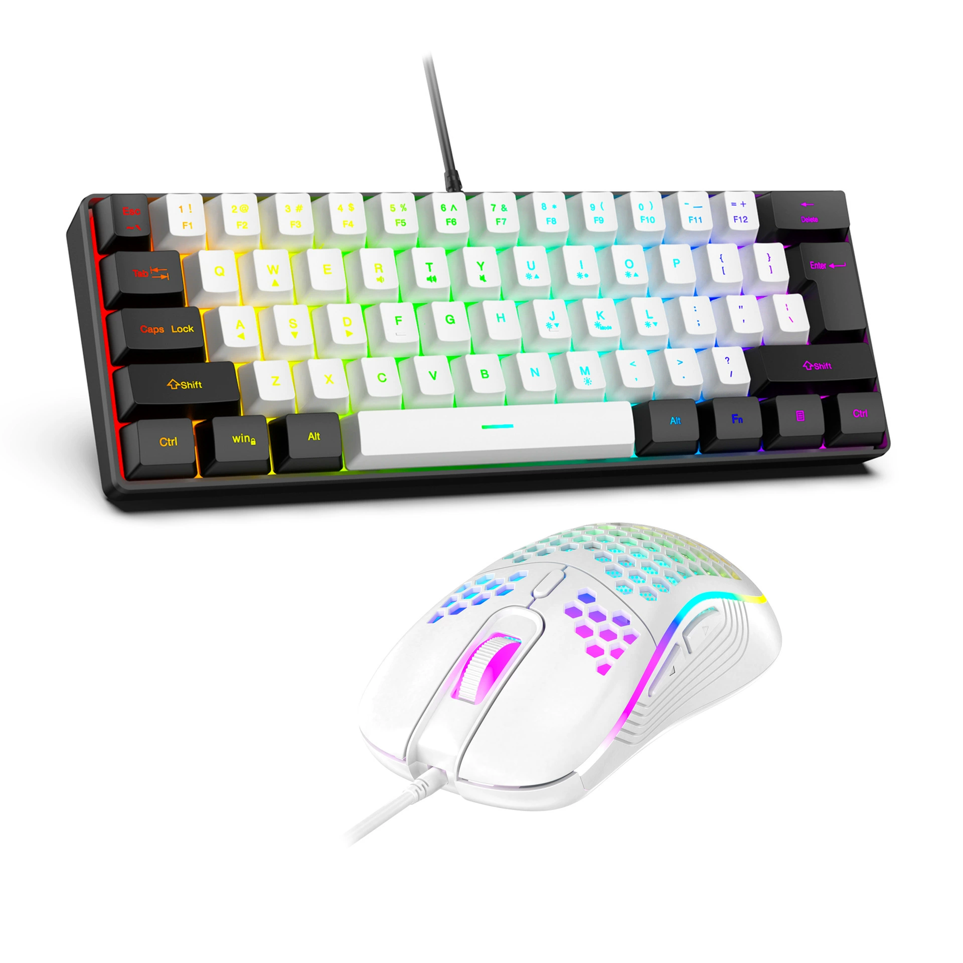 Набор клавиатура G61 — 61-клавишная механическая RGB проводная USB-клавиатура с мышью, ABS-пластик, белая/чёрная