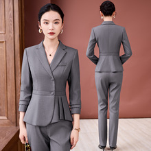 浅灰色西装外套女春秋2025新款珠宝店工装酒店前台职业套装工作服