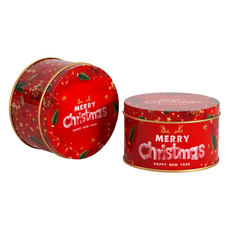 Новый Рождественский маленький размер круглый Коробка Конфеты Упаковывая Коробка Жесть Рождественский Подарок Упаковка Металлическая Коробка Железная Коробка