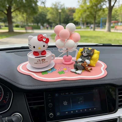 Car ornaments: Cartoon Cute Nodding Kt - red-hello-kitty-balloons-tom-pink-anti-slip-mat