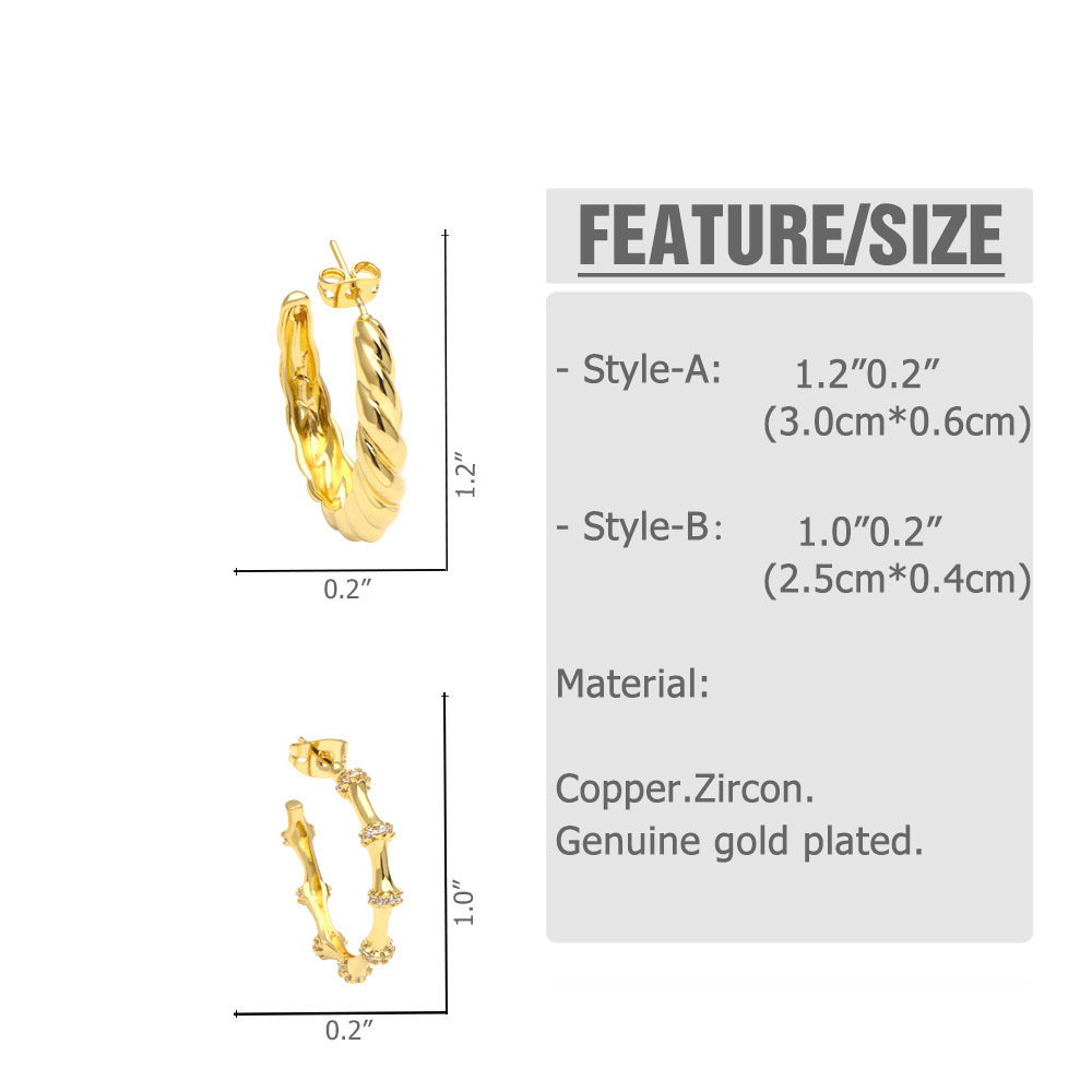 Fashion Geometric Copper Ear Studs Plating Zircon Copper Earrings display picture 1