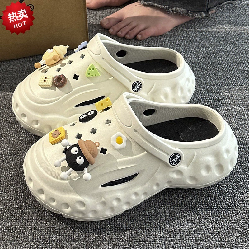 Туфли из ПВХ Croc, женская летняя верхняя одежда, новинка 2024, пляжные противоскользящие, дезодорирующие, дерьмовые сандалии и тапочки Baotou для мужчин