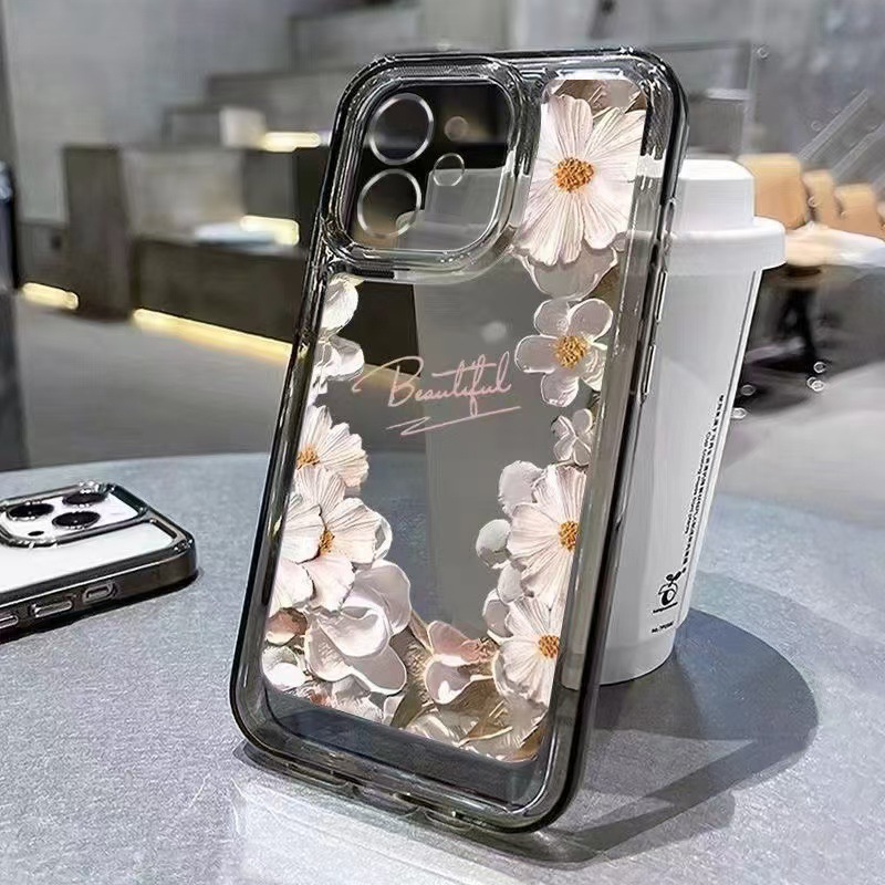 Flores de pintura al óleo para iphone16promax funda para teléfono móvil transparente Apple 15 anti-caída 14 carcasa espacial 13 Japón y Corea del Sur