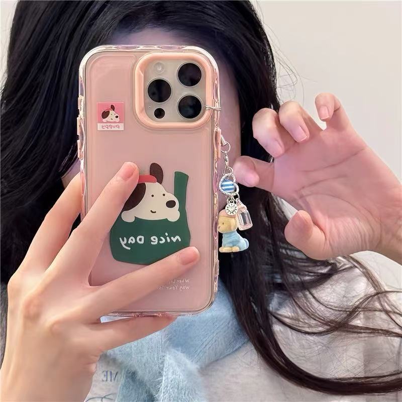 Caricatura linda bolsa de compras para perros iphone15 pareja 16ProMax Apple 14 funda para teléfono móvil 13 colgante