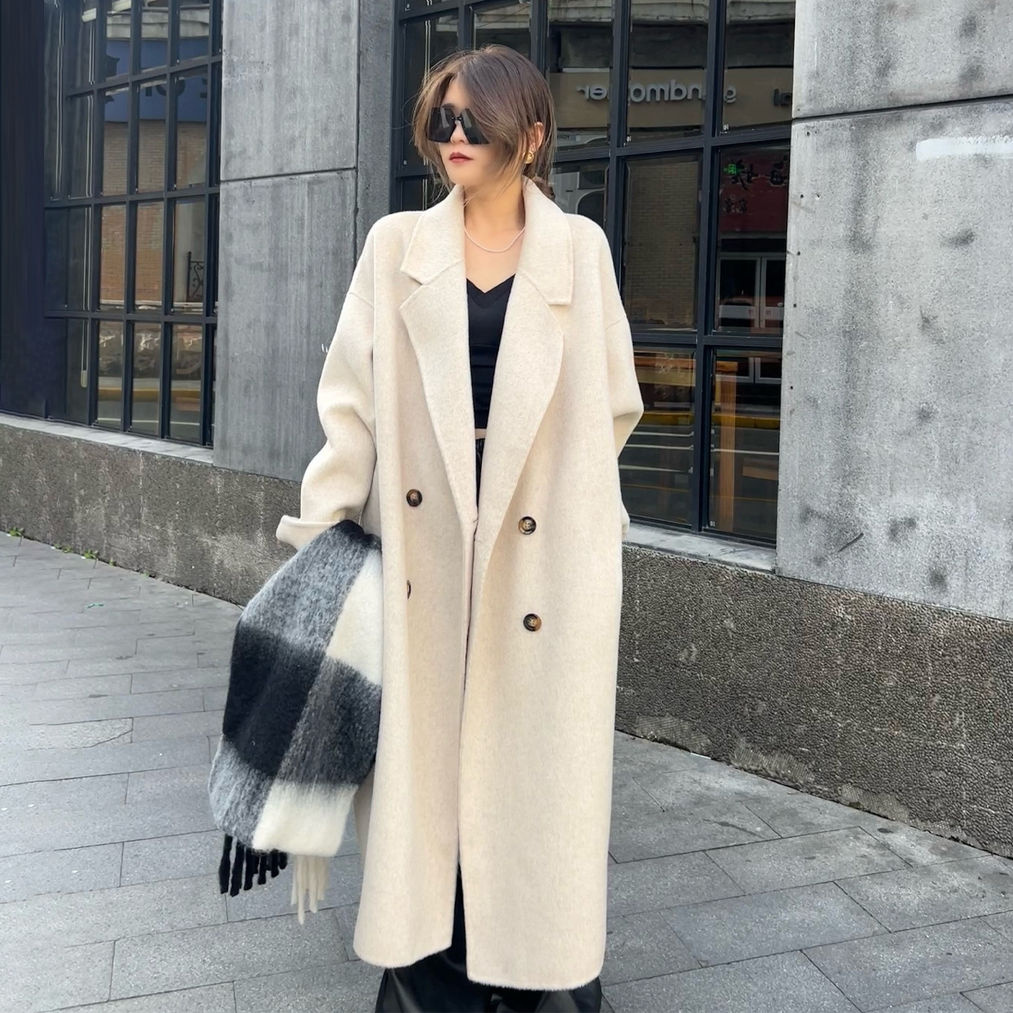Autumn and Winter New Camel Coat High-End Cocoon-Shaped Loose Extended Woolen Coat Double-Sided Cashmere Coat for Small People